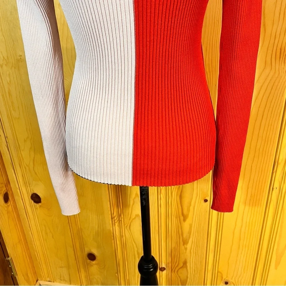 STAUD Color Block Ribbed Knit V-Neck Cargo Cardigan Sweater Sz-M - Picture 6 of 9